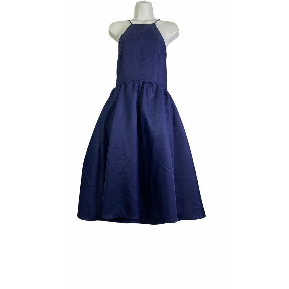 L'atiste By Amy Girls Fit‎ & Flare Dress Blue Backless Spaghetti Strap Zip L New